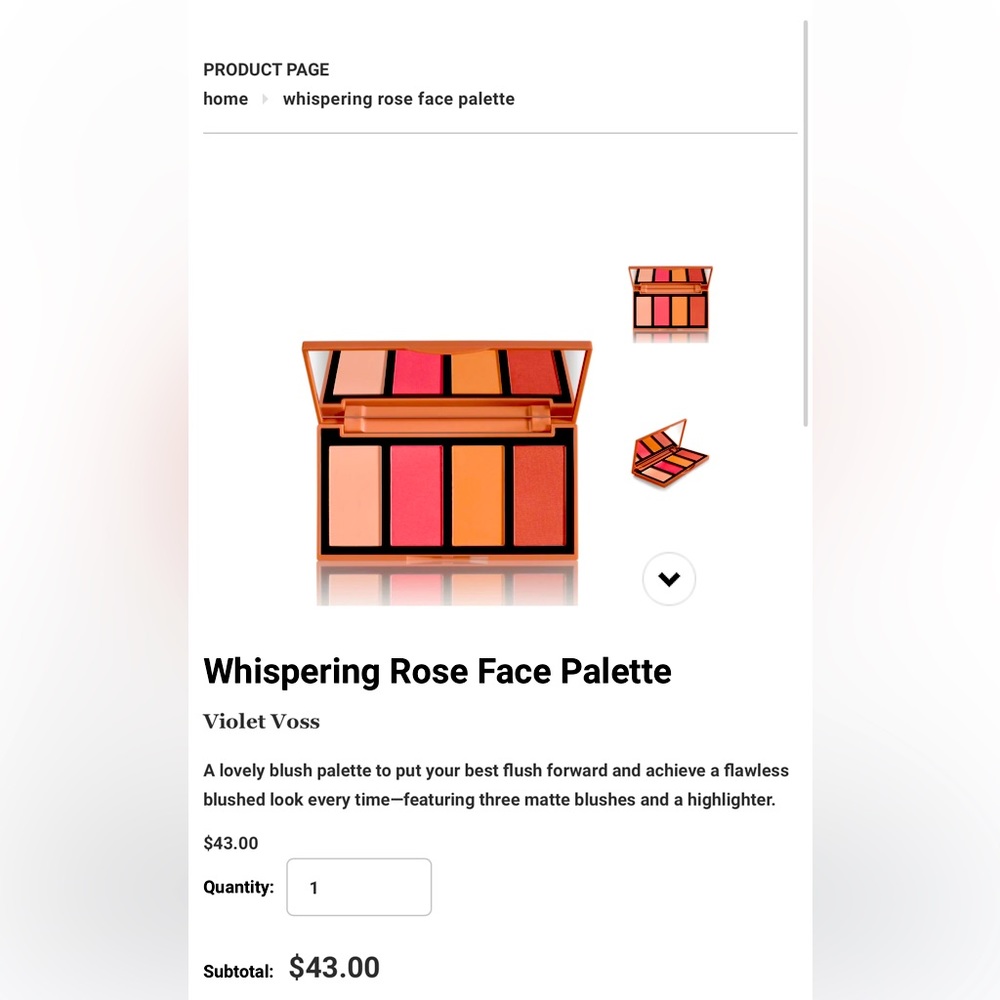 BNIB VIOLET VOSSE Whispering Rose Luminous Blush. 4 Colour Blush Palette